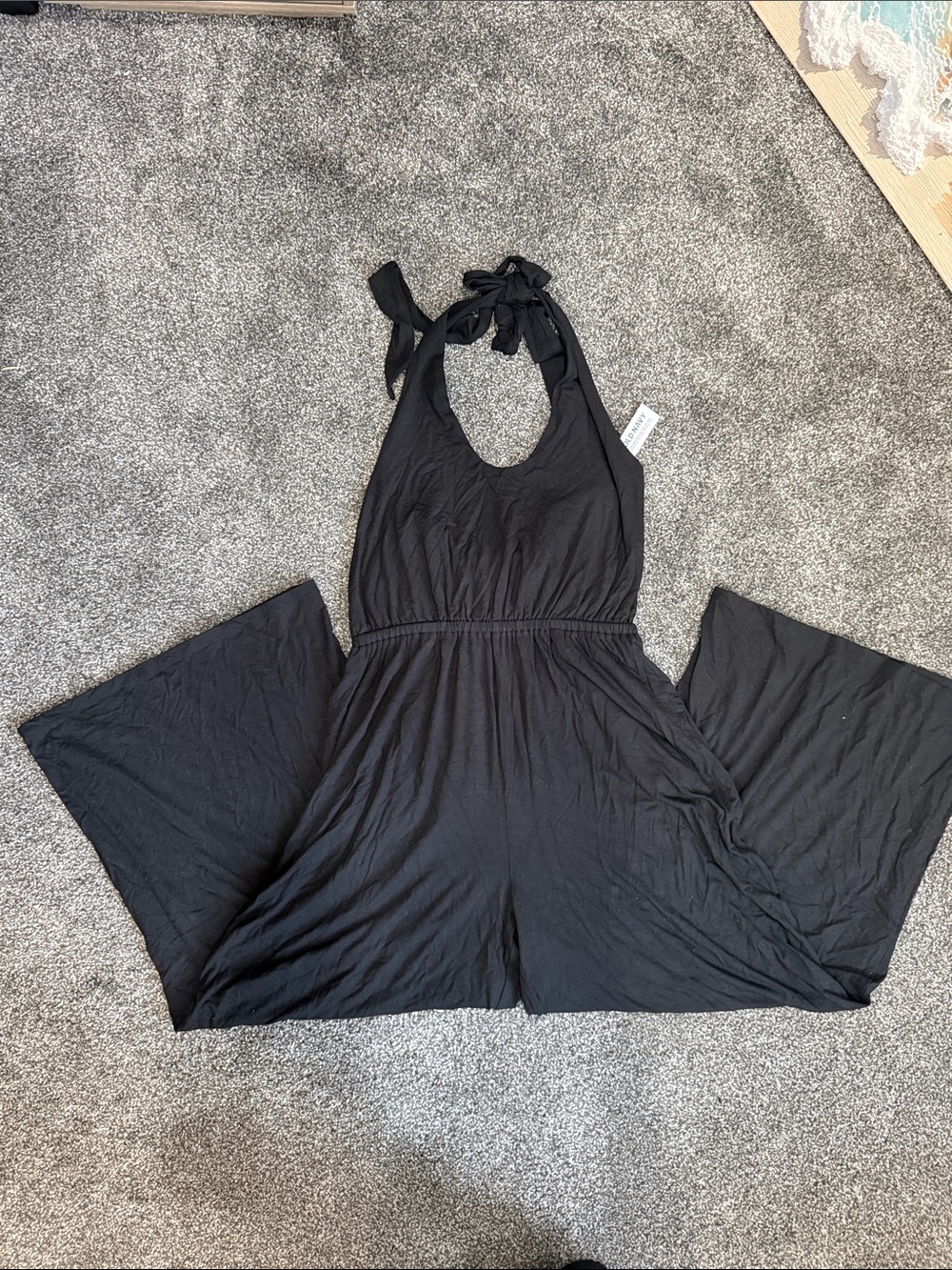 Black Halter Wide Leg One-Piece Jumpsuit